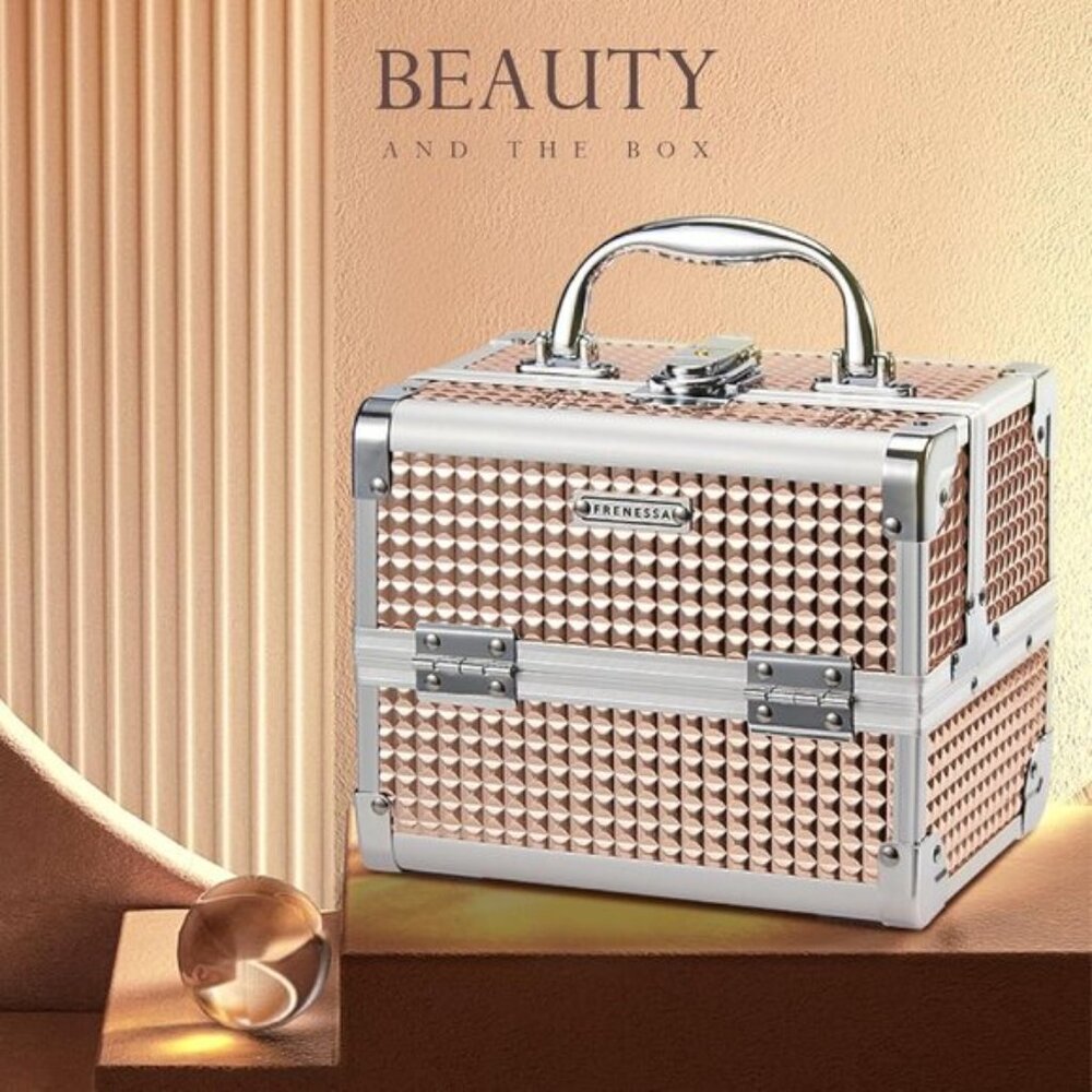 New Rose Gold Kids Makeup Train Case, Lockable Box with Mirror for Travel Use - Picture 4 of 10